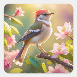 Red Header Buff Chested Warbler Fantasy Bird Quadratischer Aufkleber