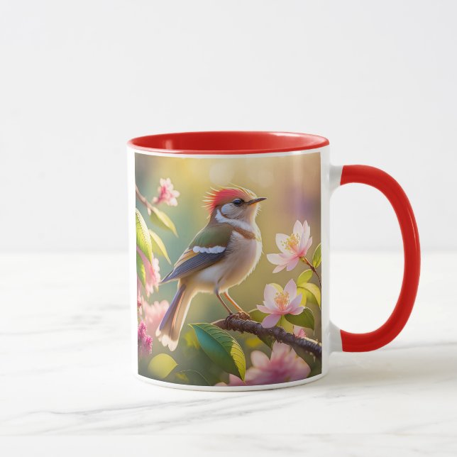 Red Header Buff Chested Warbler Fantasy Bird Tasse (Rechts)