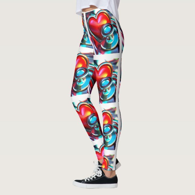 Red Heart and Chrome Stethoscope Healthcare Leggings (Links)