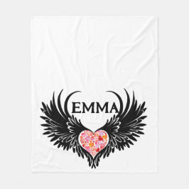 Red heart angel black wings fleecedecke