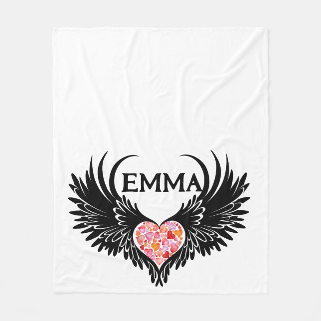 Red heart angel black wings fleecedecke (Vorderseite)