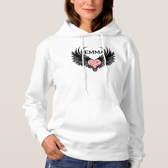 Red heart angel black wings hoodie (Vorderseite)