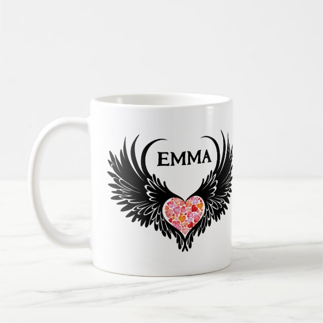 Red heart angel black wings kaffeetasse (Links)