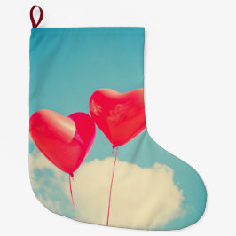 Red Heart Balloons gegen Wolken Himmel Großer Weihnachtsstrumpf