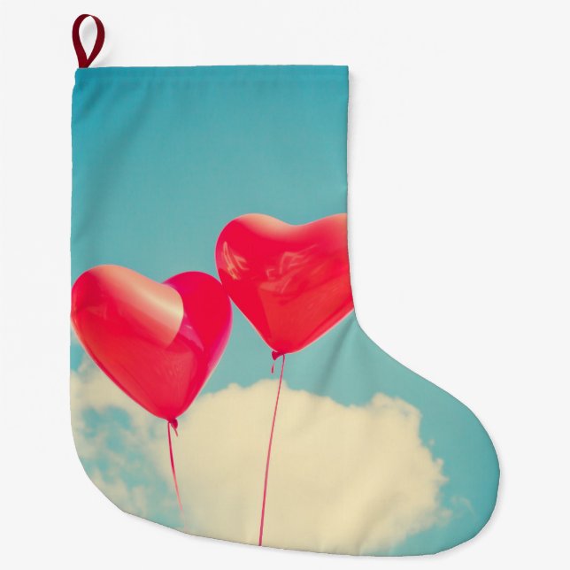 Red Heart Balloons gegen Wolken Himmel Großer Weihnachtsstrumpf (Vorderseite)
