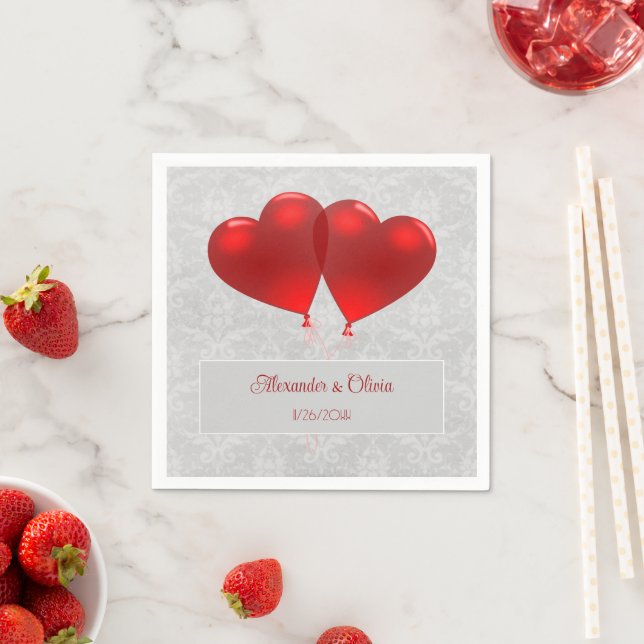 Red Heart Balloons Wedding Napkins Serviette (Beispiel)