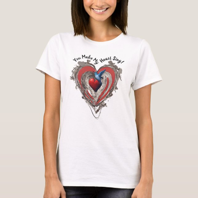 Red Heart Blue Bird Sie machen mein Herz singen T-Shirt (Vorderseite)