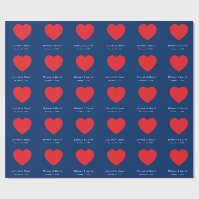 Red Heart Blue Modern Minimalist Wedding Geschenkpapier (Flach)
