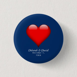 Red Heart Blue Moderne Minimalistische Hochzeit Button
