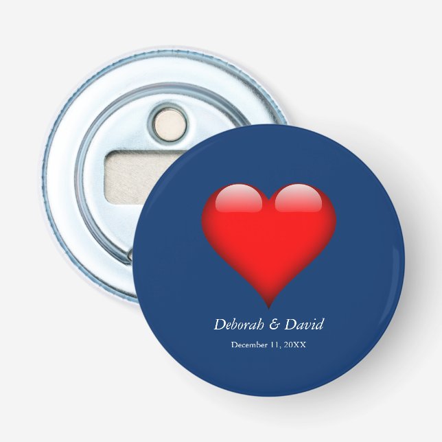 Red Heart Blue Moderne Minimalistische Hochzeit Flaschenöffner (Vorderseite)