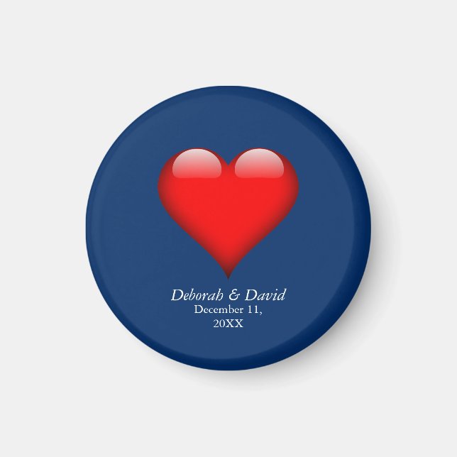 Red Heart Blue Moderne Minimalistische Hochzeit Magnet (Vorne)