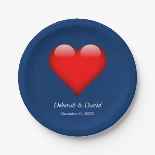 Red Heart Blue Moderne Minimalistische Hochzeit Pappteller