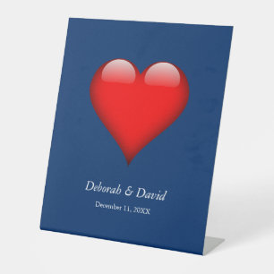 Red Heart Blue Moderne Minimalistische Hochzeit Sockelschild