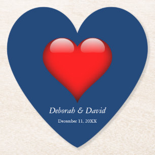 Red Heart Blue Moderne Minimalistische Hochzeit Untersetzer
