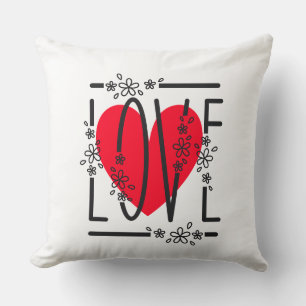 Red Heart & Blume Text Graphic Modern & Stylish Kissen