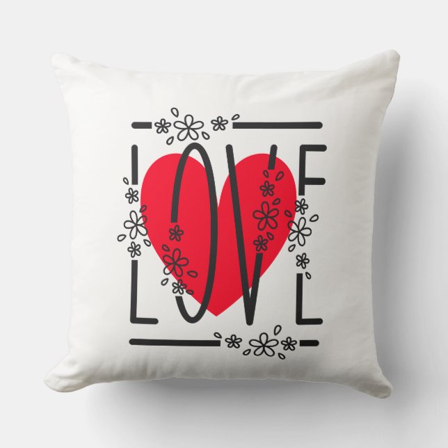 Red Heart & Blume Text Graphic Modern & Stylish Kissen (Vorderseite)