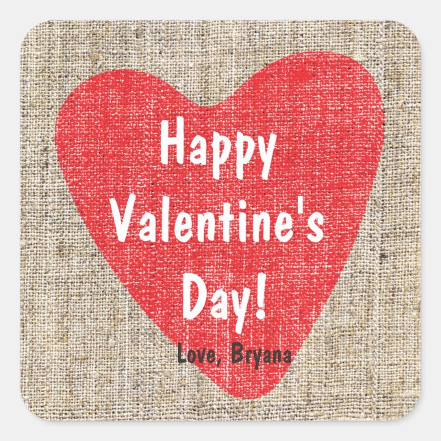 Red Heart Burlap Liebe Valentines Wedding Sticker (Vorderseite)