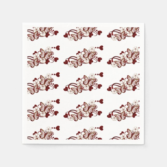 Red Heart Butterfells Pattern Napkins Serviette (Vorderseite)