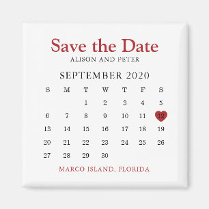 Red Heart Calendar Wedding Save the Date Magnet