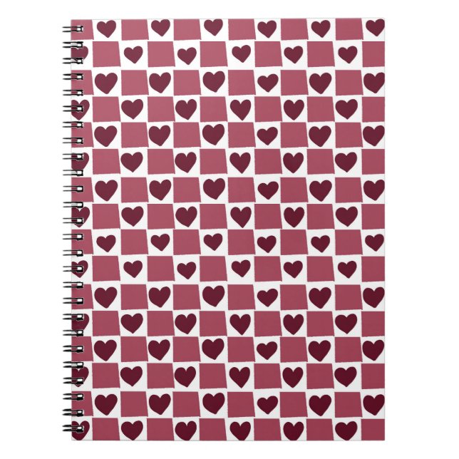Red Heart Checkerboard Pattern Notizblock (Vorderseite)
