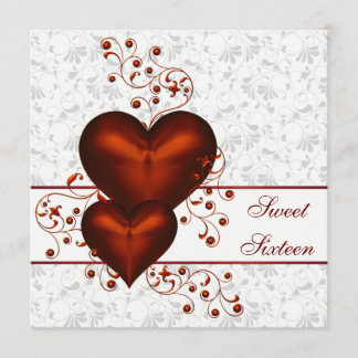 Red Heart Damask White 16 . Geburtstag Einladung