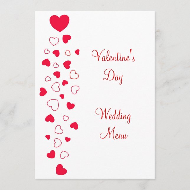 Red Heart Design Valentinstag Wedding Menükarte (Vorderseite)