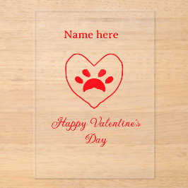 Red heart dog cat paw happy Valentine's day name  Acryleinladungen