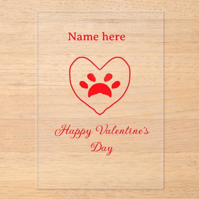 Red heart dog cat paw happy Valentine's day name  Acryleinladungen (Vorderseite)