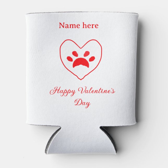 Red heart dog cat paw happy Valentine's day name  Dosenkühler (Vorderseite)