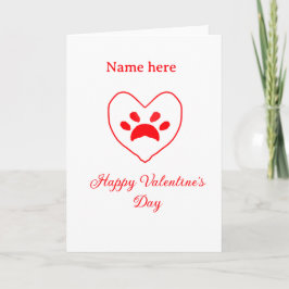 Red heart dog cat paw happy Valentine's day name  Karte