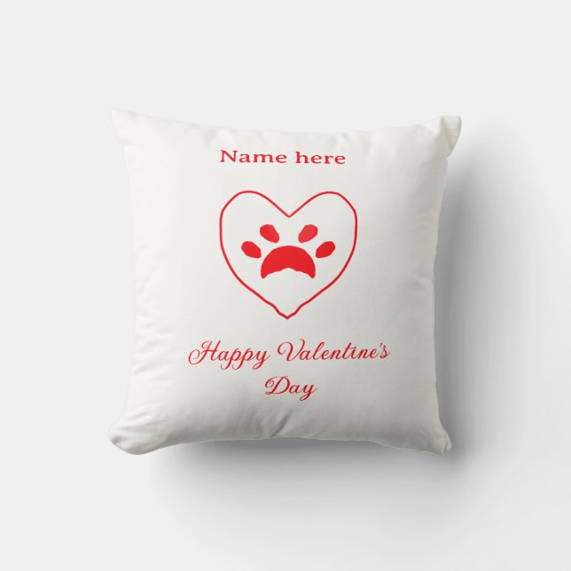 Red heart dog cat paw happy Valentine's day name  Kissen (Vorderseite)
