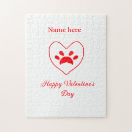 Red heart dog cat paw happy Valentine's day name  Puzzle