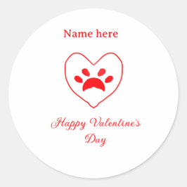Red heart dog cat paw happy Valentine's day name  Runder Aufkleber