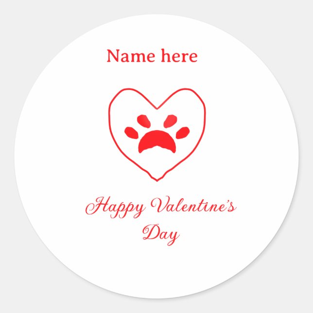 Red heart dog cat paw happy Valentine's day name  Runder Aufkleber (Vorderseite)
