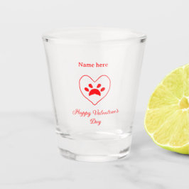 Red heart dog cat paw happy Valentine's day name  Schnapsglas
