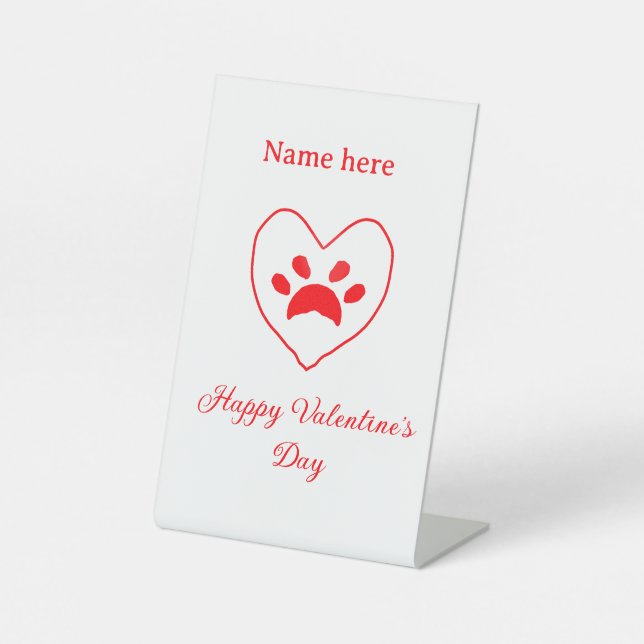 Red heart dog cat paw happy Valentine's day name  Sockelschild (Vorderseite)