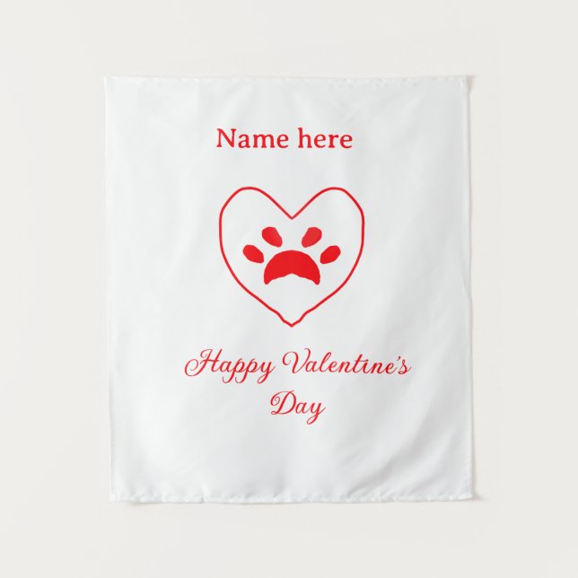 Red heart dog cat paw happy Valentine's day name  Wandteppich (Vorderseite)