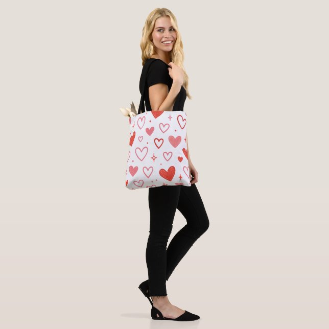 Red Heart Doodle Tote Bag (Am Model)