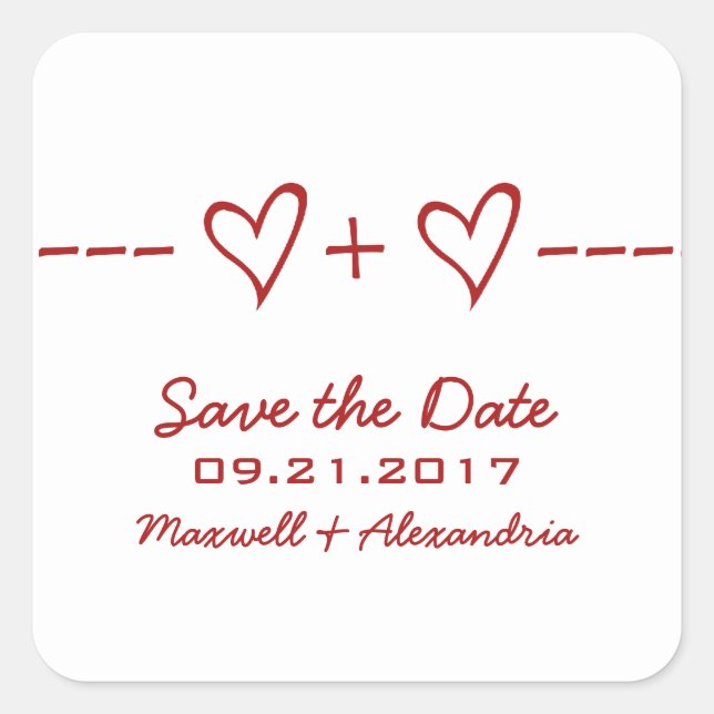 Red Heart Equation Save the Date Stickers (Vorderseite)
