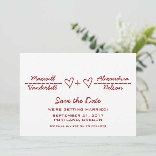 Red Heart Equite Save the Date einladen Einladung (Stehend Vorderseite)