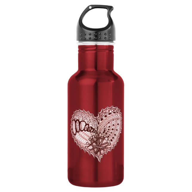 Red Heart Fire Doodle Edelstahlflasche (Vorderseite)