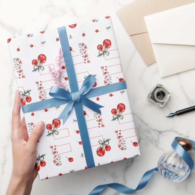 Red Heart Floral Cherry Sweet Geschenkpapier (Schenken)