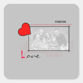 Red Heart Forever Love Foto Quadratischer Aufkleber