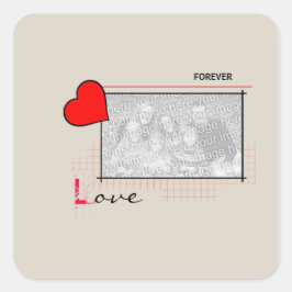 Red Heart Forever Love Foto Quadratischer Aufkleber