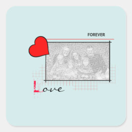 Red Heart Forever Love Foto Quadratischer Aufkleber
