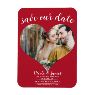 Red Heart Foto Wedding Save the Date Magnet