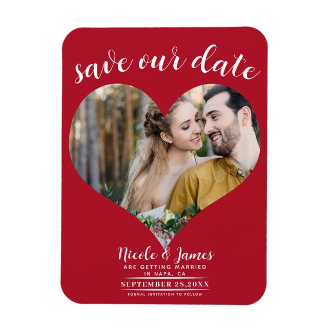 Red Heart Foto Wedding Save the Date Magnet (Vertikal)