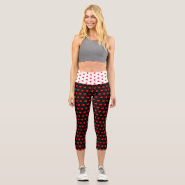 Red Heart Girl Fun Balloon Muster White Black Capri Leggings