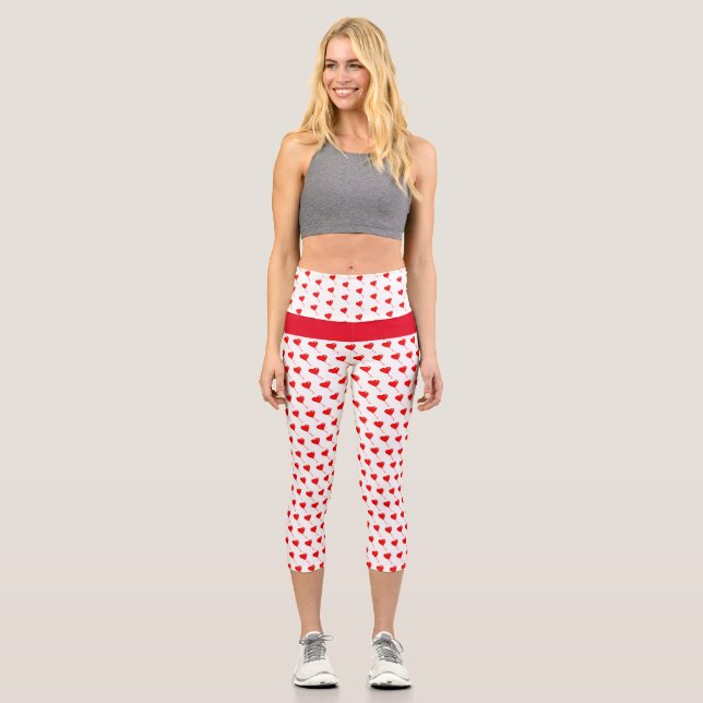 Red Heart Girl Fun Chic Balloon Muster White Capri Leggings (Vorderseite)