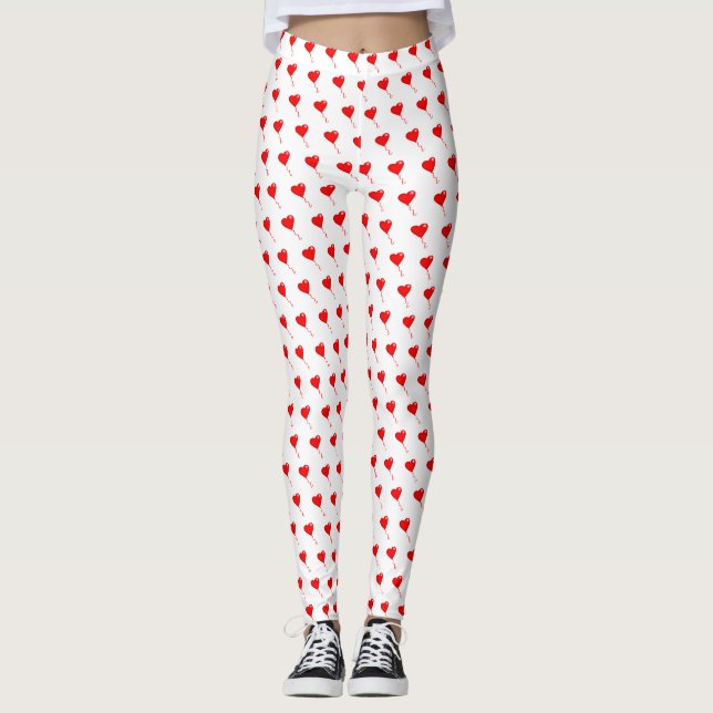 Red Heart Girl Fun Chic Balloon Muster White Leggings (Vorderseite)